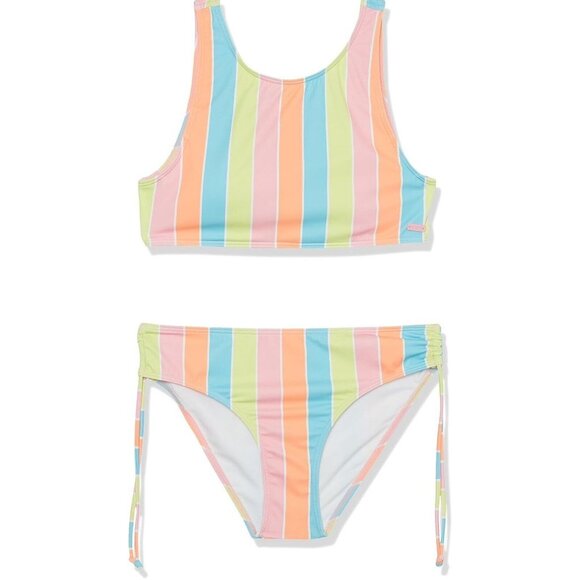 Roxy Girls' Last in Paradise Crop Top Swimsuit Set Bachelor Button Rainbow Ways - Picture 3 of 8